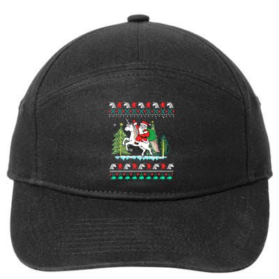 Santa Claus Riding On A Unicorn Ugly Christmas Funny 7-Panel Snapback Hat