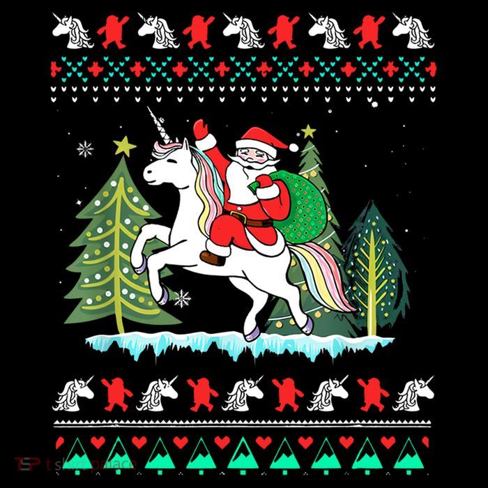 Santa Claus Riding On A Unicorn Ugly Christmas Funny Bucket Hat