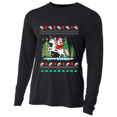 Santa Claus Riding On A Unicorn Ugly Christmas Funny Cooling Performance Long Sleeve Crew