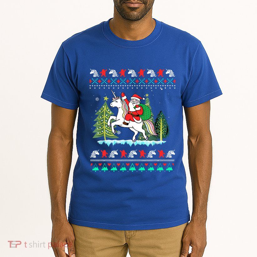 Santa Claus Riding On A Unicorn Ugly Christmas Funny Tall T-Shirt