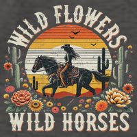 Sunset Cowgirl Riding Horse Wild Flowers Wild Horses Vector Backpack