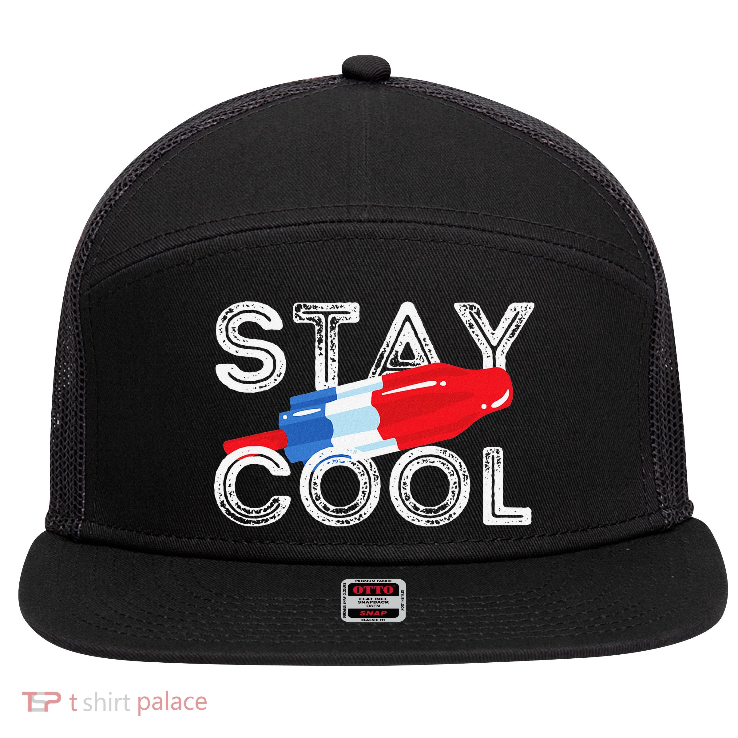 Stay Cool Rocket Pop Red White & Blue Popsicle Summer Gift 7 Panel Mesh Trucker Snapback Hat