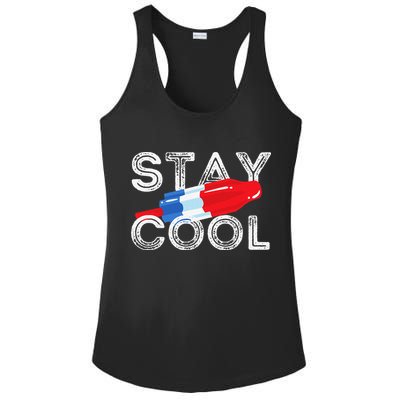 Stay Cool Rocket Pop Red White & Blue Popsicle Summer Gift Ladies PosiCharge Competitor Racerback Tank