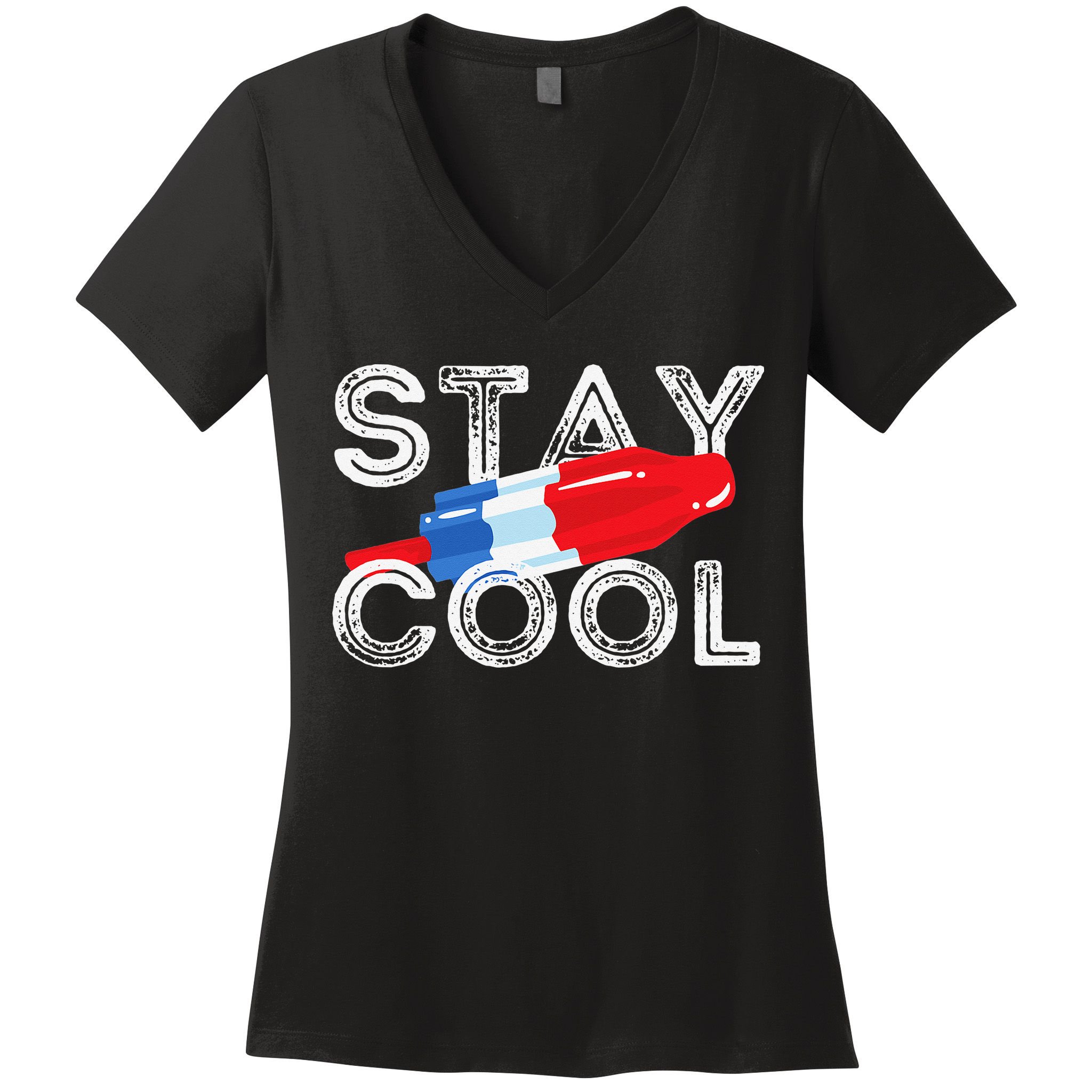 Stay Cool Rocket Pop Red White & Blue Popsicle Summer Gift Women's V-Neck T-Shirt