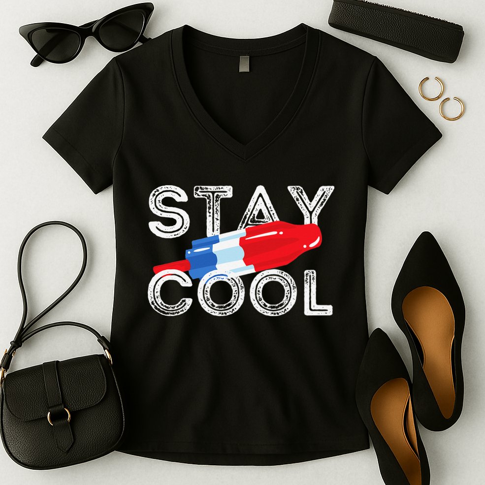 Stay Cool Rocket Pop Red White & Blue Popsicle Summer Gift Women's V-Neck T-Shirt