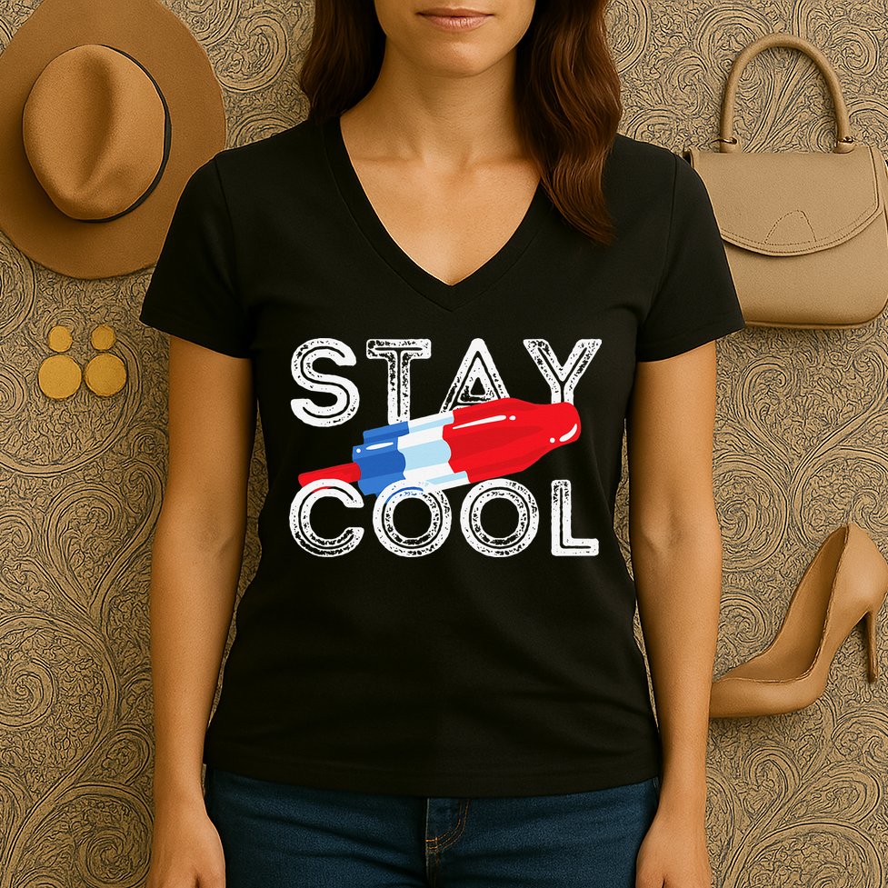 Stay Cool Rocket Pop Red White & Blue Popsicle Summer Gift Women's V-Neck T-Shirt