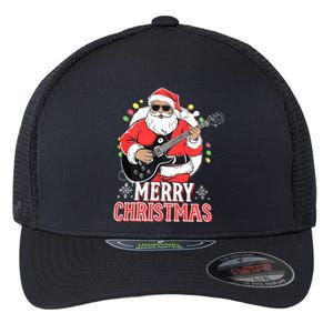 Santa Claus Rock Guitar Merry Christmas Flexfit Unipanel Trucker Cap