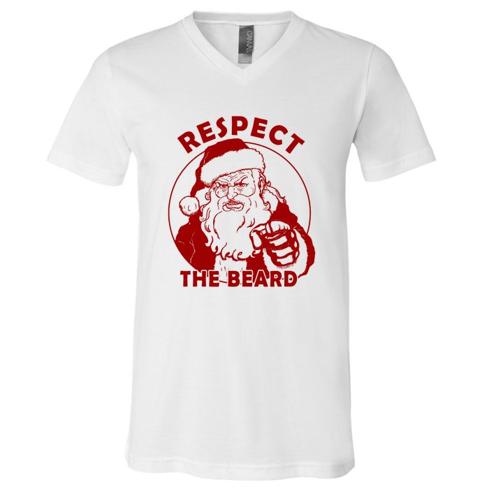 Santa Claus Respect The Beard Funny Christmas V-Neck T-Shirt