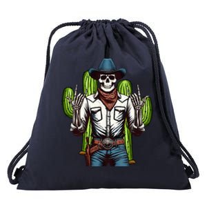 Skeleton Cowboy Rock Hand Howdy Skull Western Rodeo Texas Drawstring Bag