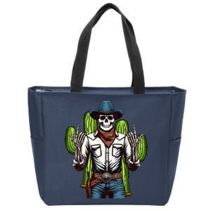 Skeleton Cowboy Rock Hand Howdy Skull Western Rodeo Texas Zip Tote Bag