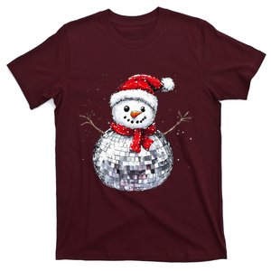 Snowman Christmas Retro Santa Hat Disco Ball Matching Family T-Shirt