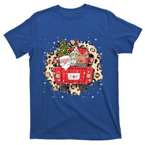 Santa Claus Reindeer Red Truck Christmas Snow Leopard Print Gift T-Shirt