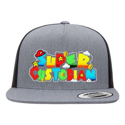 Super Custodian Retro Colorful Flat Bill Trucker Hat