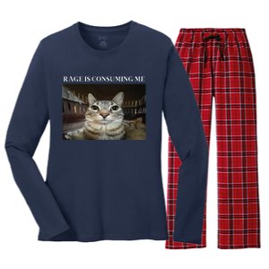 Silly Cat Rage Is Consuming Me Cat Women's Long Sleeve Flannel Pajama Set 