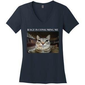 Silly Cat Rage Is Consuming Me Cat Women's V-Neck T-Shirt