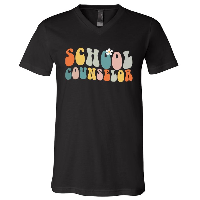 School Counselor Retro Vintage Groovy Back to School V-Neck T-Shirt