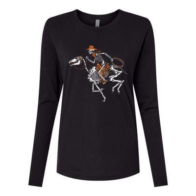 Skeleton Cowboy Riding Horse Halloween Rider Costume Funny Womens Cotton Relaxed Long Sleeve T-Shirt