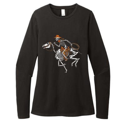 Skeleton Cowboy Riding Horse Halloween Rider Costume Funny Womens CVC Long Sleeve Shirt