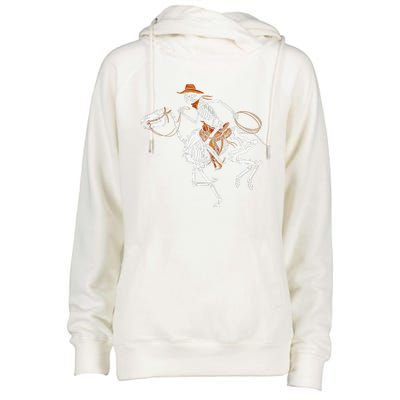 Skeleton Cowboy Riding Horse Halloween Rider Costume Funny Womens Funnel Neck Pullover Hood