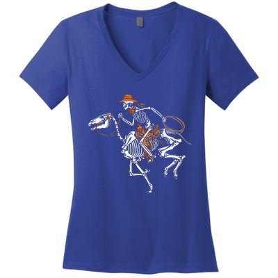 Skeleton Cowboy Riding Horse Halloween Rider Costume Funny Women's V-Neck T-Shirt