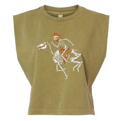 Skeleton Cowboy Riding Horse Halloween Rider Costume Funny Garment-Dyed Women's Muscle Tee