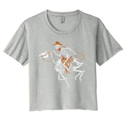 Skeleton Cowboy Riding Horse Halloween Rider Costume Funny Women's Crop Top Tee