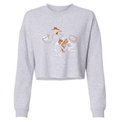 Skeleton Cowboy Riding Horse Halloween Rider Costume Funny Cropped Pullover Crew