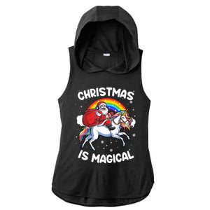 Santa Claus Riding Magical Unicorn Rainbow Funny Christmas Gift Ladies PosiCharge Tri-Blend Wicking Draft Hoodie Tank