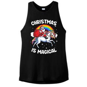 Santa Claus Riding Magical Unicorn Rainbow Funny Christmas Gift Ladies PosiCharge Tri-Blend Wicking Tank