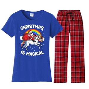 Santa Claus Riding Magical Unicorn Rainbow Funny Christmas Gift Women's Flannel Pajama Set