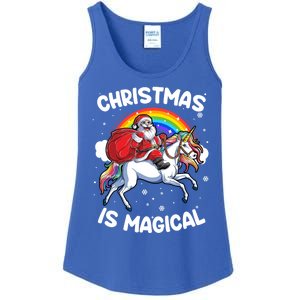 Santa Claus Riding Magical Unicorn Rainbow Funny Christmas Gift Ladies Essential Tank