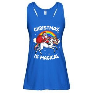 Santa Claus Riding Magical Unicorn Rainbow Funny Christmas Gift Ladies Essential Flowy Tank