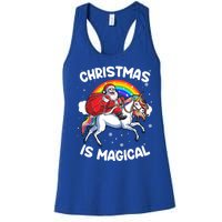 Santa Claus Riding Magical Unicorn Rainbow Funny Christmas Gift Women's Racerback Tank