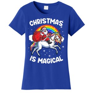 Santa Claus Riding Magical Unicorn Rainbow Funny Christmas Gift Women's T-Shirt