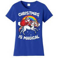 Santa Claus Riding Magical Unicorn Rainbow Funny Christmas Gift Women's T-Shirt