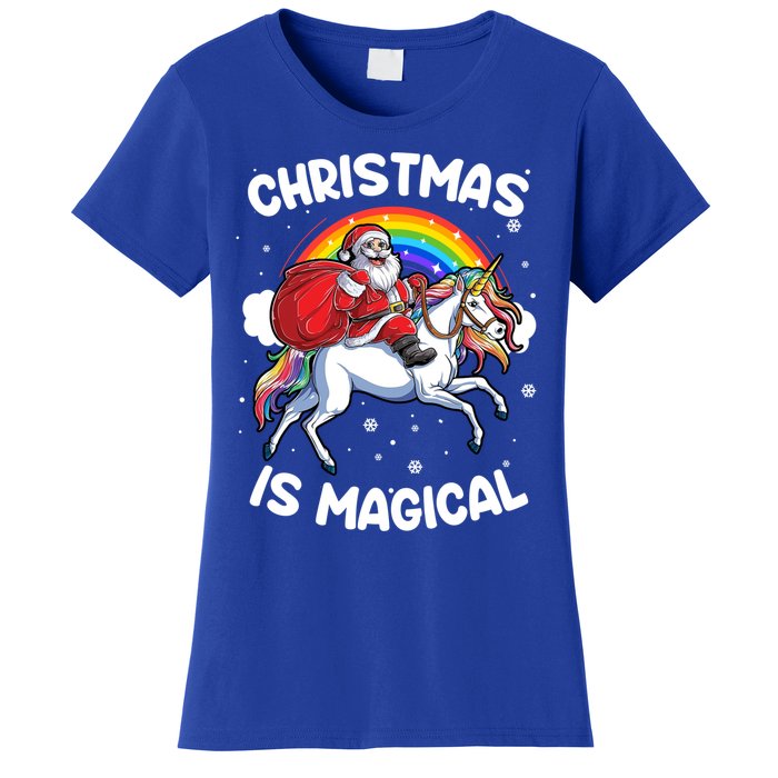 Santa Claus Riding Magical Unicorn Rainbow Funny Christmas Gift Women's T-Shirt