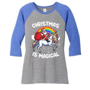 Santa Claus Riding Magical Unicorn Rainbow Funny Christmas Gift Women's Tri-Blend 3/4-Sleeve Raglan Shirt