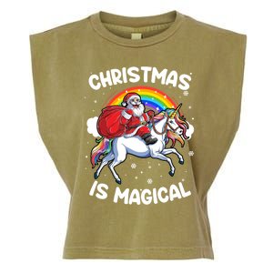 Santa Claus Riding Magical Unicorn Rainbow Funny Christmas Gift Garment-Dyed Women's Muscle Tee