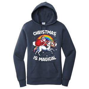 Santa Claus Riding Magical Unicorn Rainbow Funny Christmas Gift Women's Pullover Hoodie