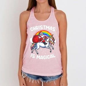 Santa Claus Riding Magical Unicorn Rainbow Funny Christmas Gift Women's Knotted Racerback Tank