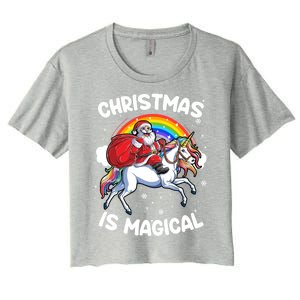 Santa Claus Riding Magical Unicorn Rainbow Funny Christmas Gift Women's Crop Top Tee