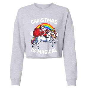 Santa Claus Riding Magical Unicorn Rainbow Funny Christmas Gift Cropped Pullover Crew