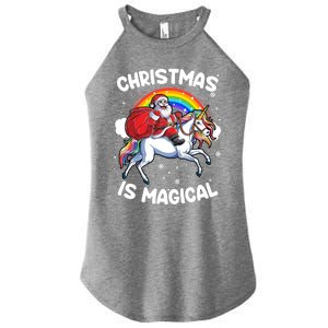 Santa Claus Riding Magical Unicorn Rainbow Funny Christmas Gift Women's Perfect Tri Rocker Tank