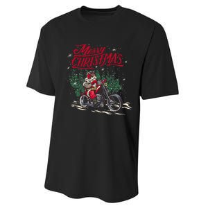 Santa Claus Riding A Motorcycle Christmas Design Performance Sprint T-Shirt