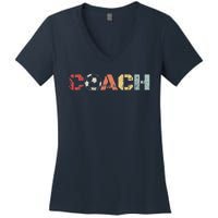 Soccer Coach Retro Vintage Instructional Soccer Ball Staff Women's V-Neck T-Shirt