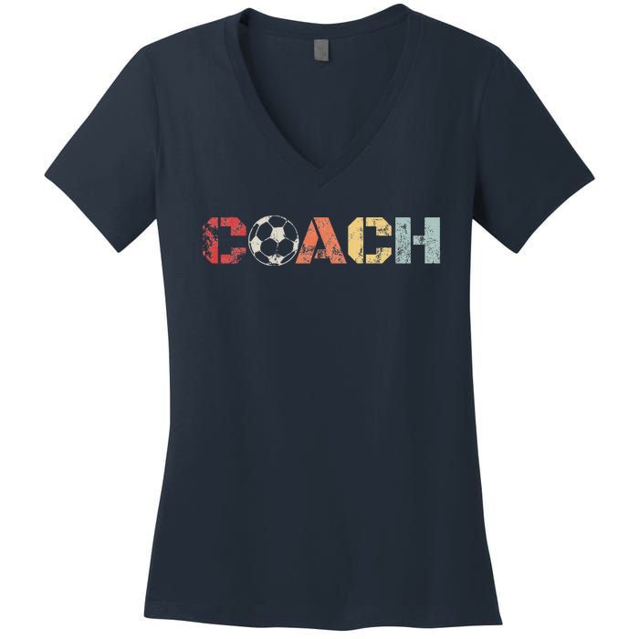 Soccer Coach Retro Vintage Instructional Soccer Ball Staff Women's V-Neck T-Shirt