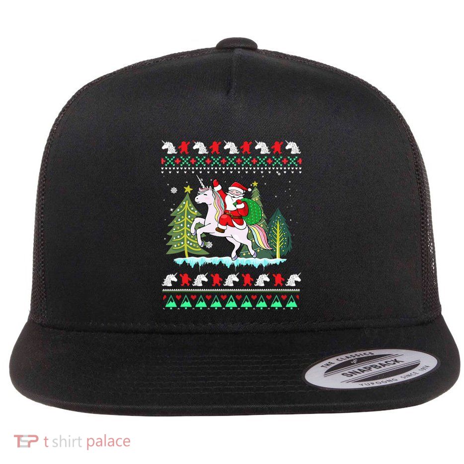 Santa Claus Riding Unicorn Christmas Gift Flatbill Hat