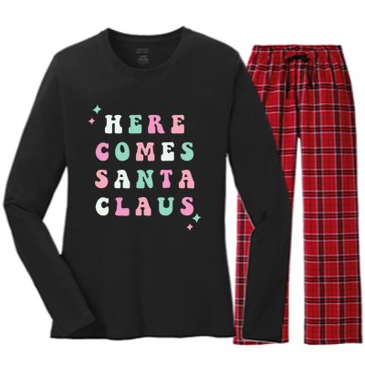 Santa Claus Retro Merry Christmas XMAS Festive Holiday Gift Women's Long Sleeve Flannel Pajama Set 