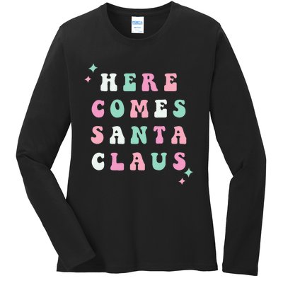 Santa Claus Retro Merry Christmas XMAS Festive Holiday Gift Ladies Long Sleeve Shirt