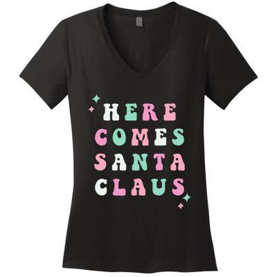 Santa Claus Retro Merry Christmas XMAS Festive Holiday Gift Women's V-Neck T-Shirt